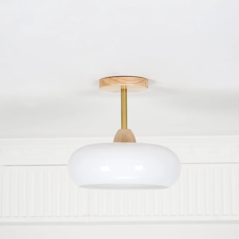 Plafondlamp Glas Hout Wit Oranje Ø28cm Slaapkamer Eetkamer Bauhaus Vintage Plafonnière Mid-Century Retro Sfeerverlichting | Sansoti