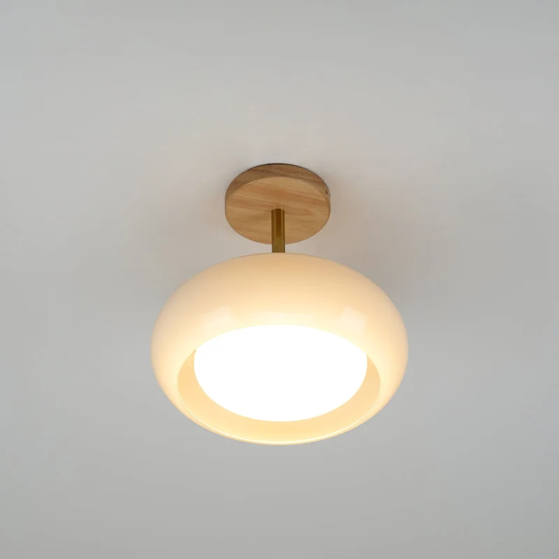 Plafondlamp Glas Hout Wit Oranje Ø28cm Slaapkamer Eetkamer Bauhaus Vintage Plafonnière Mid-Century Retro Sfeerverlichting | Sansoti