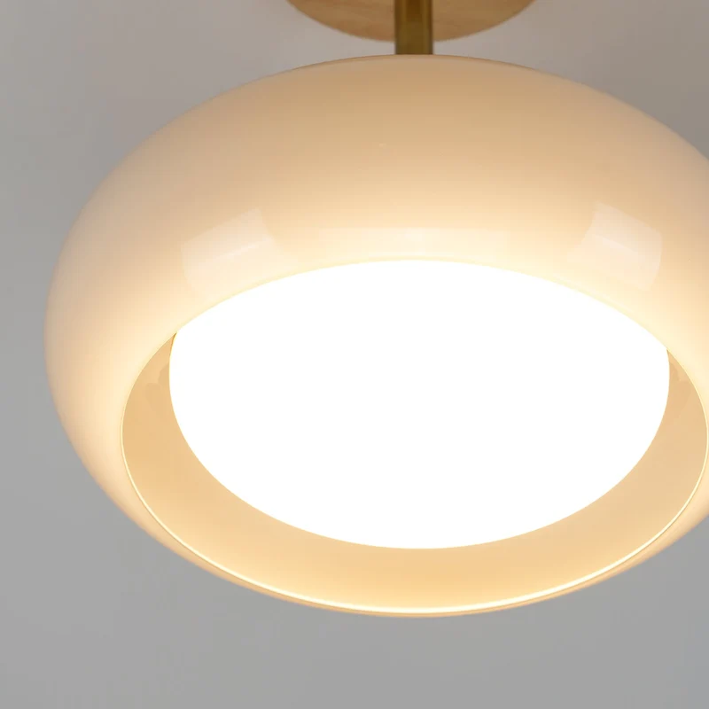 Plafondlamp Glas Hout Wit Oranje Ø28cm Slaapkamer Eetkamer Bauhaus Vintage Plafonnière Mid-Century Retro Sfeerverlichting | Sansoti
