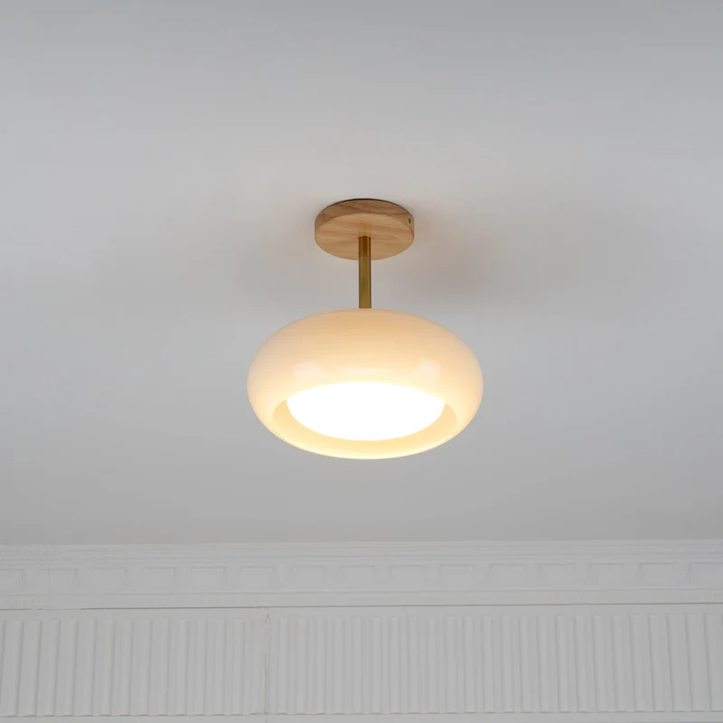Plafondlamp Glas Hout Wit Oranje Ø28cm Slaapkamer Eetkamer Bauhaus Vintage Plafonnière Mid-Century Retro Sfeerverlichting | Sansoti