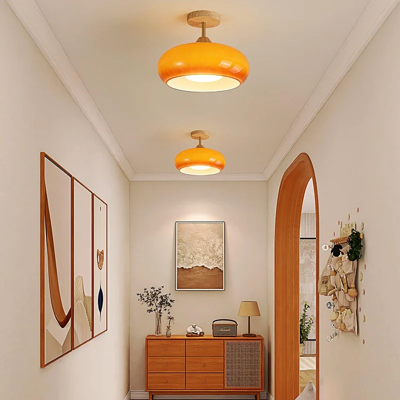 Plafondlamp Glas Hout Wit Oranje Ø28cm Slaapkamer Eetkamer Bauhaus Vintage Plafonnière Mid-Century Retro Sfeerverlichting | Sansoti