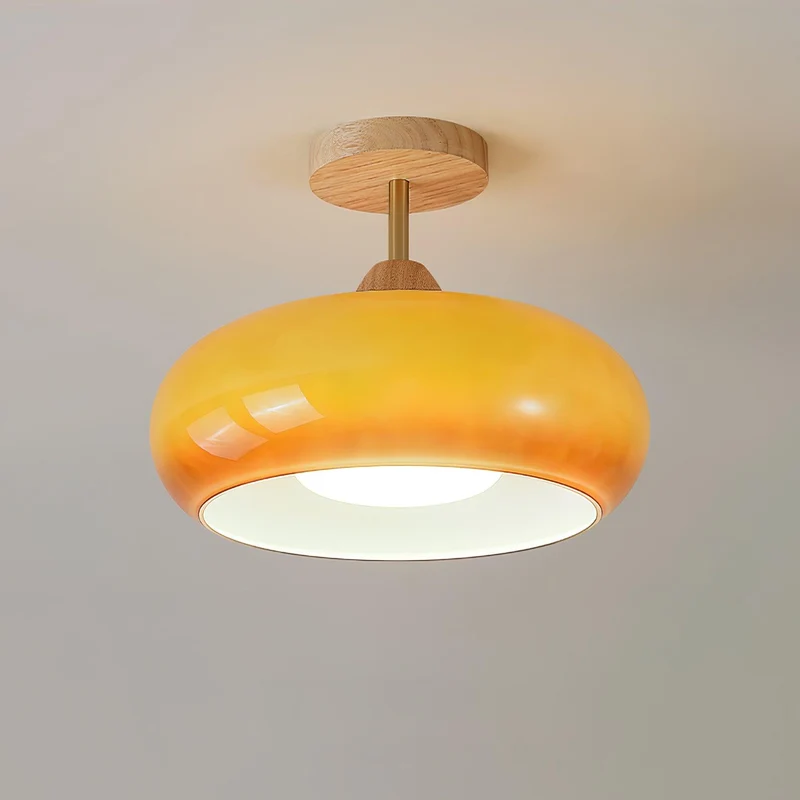 Plafondlamp Glas Hout Wit Oranje Ø28cm Slaapkamer Eetkamer Bauhaus Vintage Plafonnière Mid-Century Retro Sfeerverlichting | Sansoti
