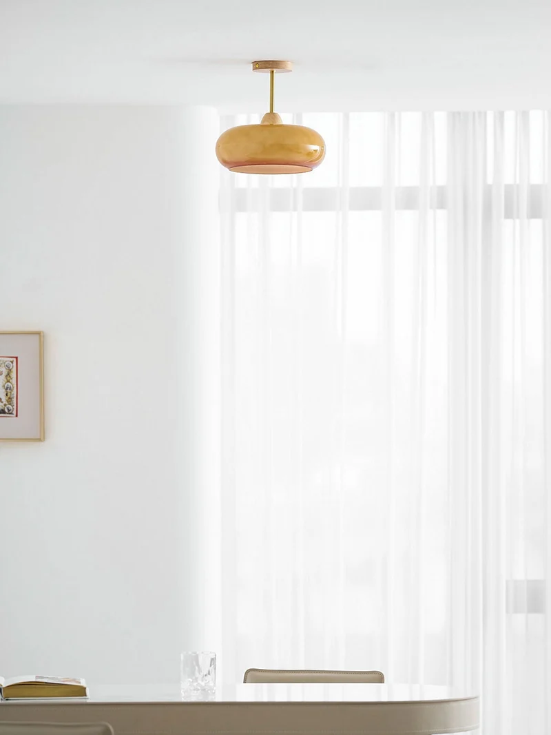 Plafondlamp Glas Hout Wit Oranje Ø28cm Slaapkamer Eetkamer Bauhaus Vintage Plafonnière Mid-Century Retro Sfeerverlichting | Sansoti