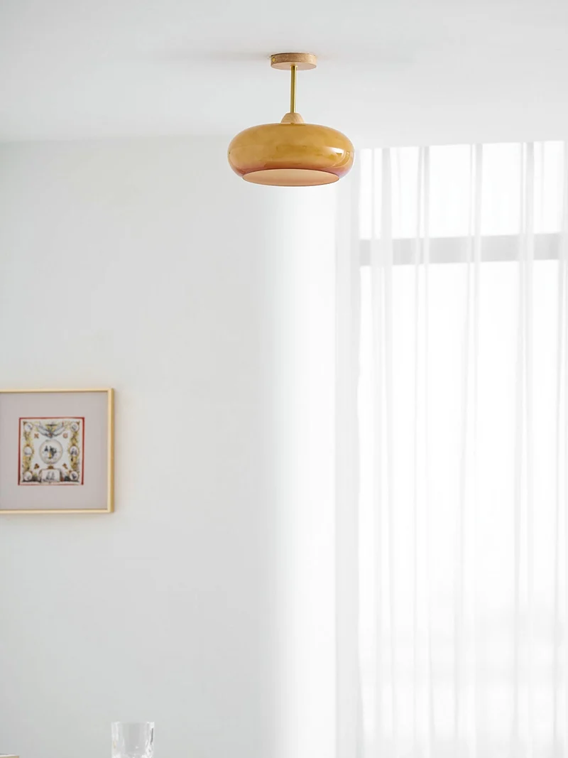Plafondlamp Glas Hout Wit Oranje Ø28cm Slaapkamer Eetkamer Bauhaus Vintage Plafonnière Mid-Century Retro Sfeerverlichting | Sansoti