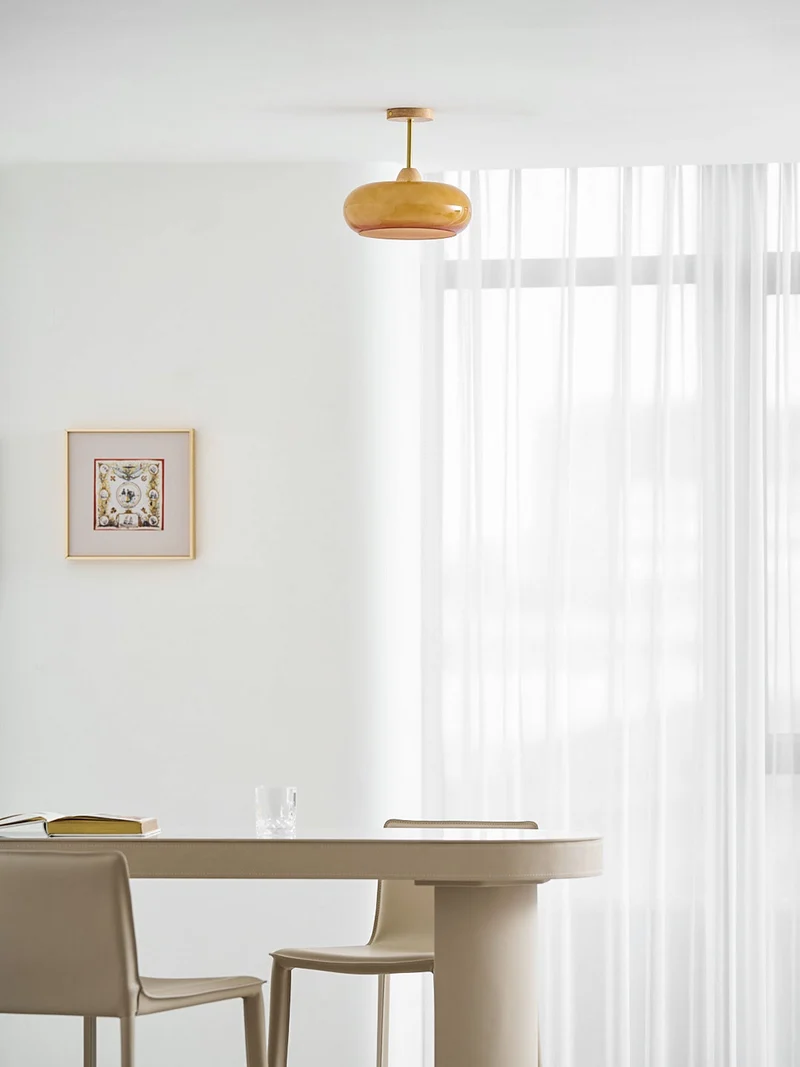 Plafondlamp Glas Hout Wit Oranje Ø28cm Slaapkamer Eetkamer Bauhaus Vintage Plafonnière Mid-Century Retro Sfeerverlichting | Sansoti