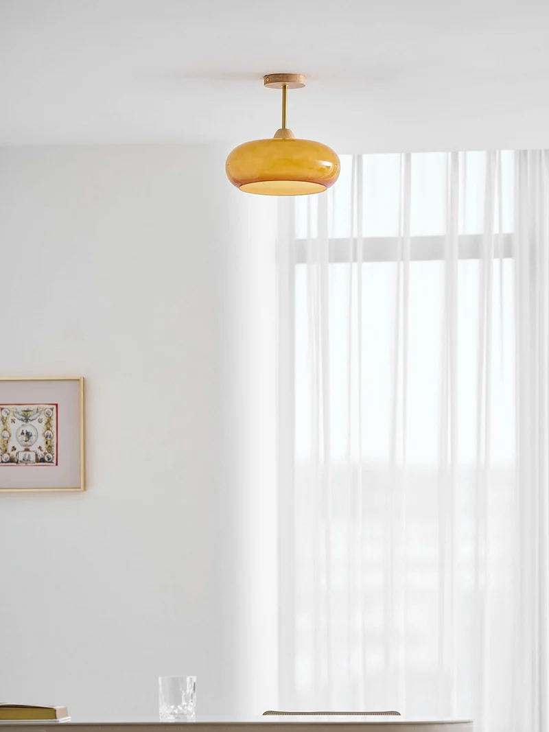 Plafondlamp Glas Hout Wit Oranje Ø28cm Slaapkamer Eetkamer Bauhaus Vintage Plafonnière Mid-Century Retro Sfeerverlichting | Sansoti