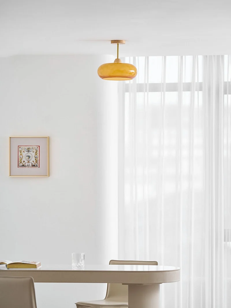 Plafondlamp Glas Hout Wit Oranje Ø28cm Slaapkamer Eetkamer Bauhaus Vintage Plafonnière Mid-Century Retro Sfeerverlichting | Sansoti