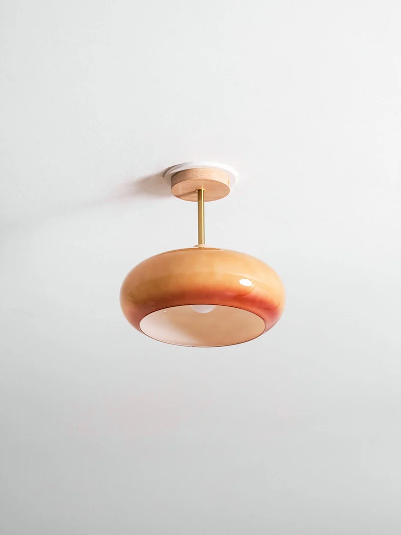 Plafondlamp Glas Hout Wit Oranje Ø28cm Slaapkamer Eetkamer Bauhaus Vintage Plafonnière Mid-Century Retro Sfeerverlichting | Sansoti