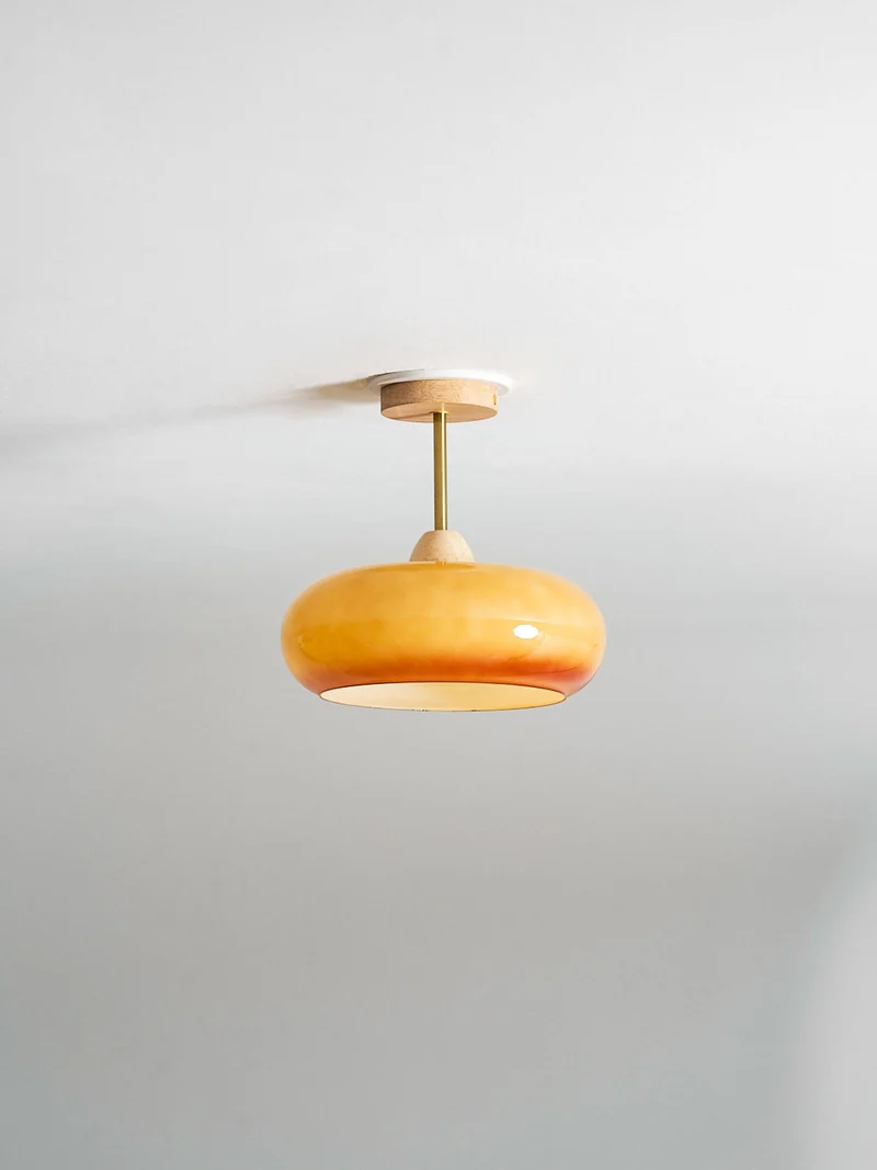 Plafondlamp Glas Hout Wit Oranje Ø28cm Slaapkamer Eetkamer Bauhaus Vintage Plafonnière Mid-Century Retro Sfeerverlichting | Sansoti