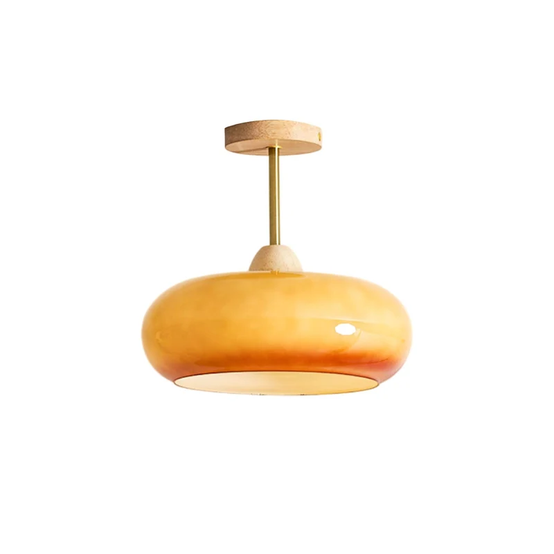 Plafondlamp Glas Hout Wit Oranje Ø28cm Slaapkamer Eetkamer Bauhaus Vintage Plafonnière Mid-Century Retro Sfeerverlichting | Sansoti