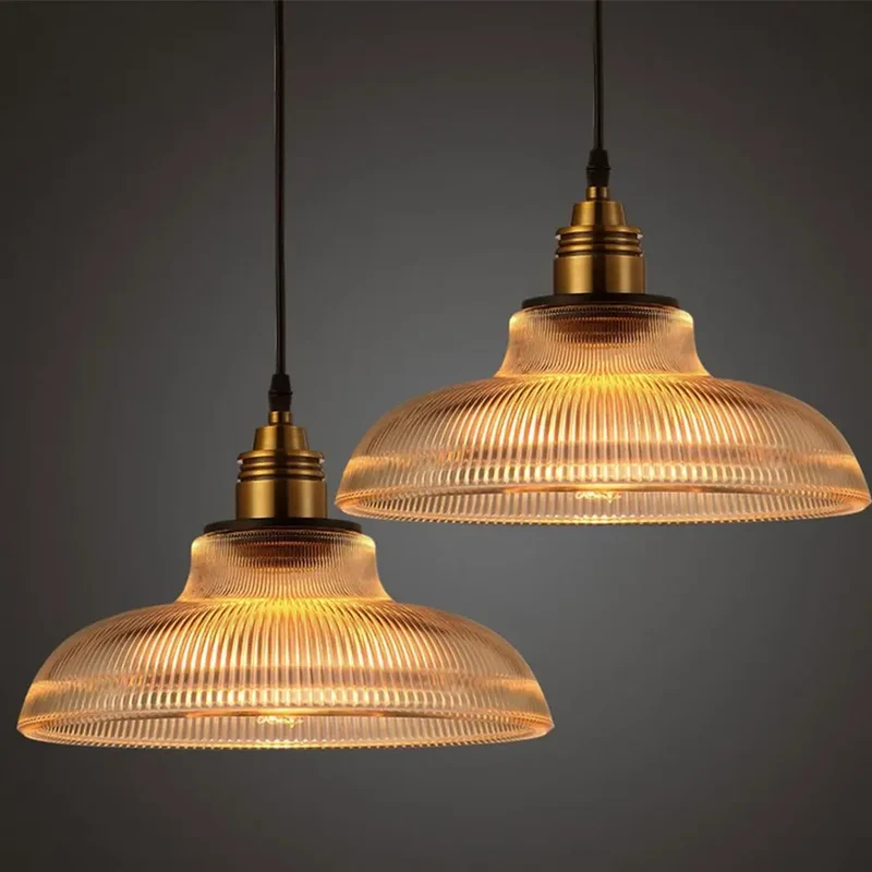 Vilion glazen hanglamp E27 geribbeld glas goud eetkamer keuken industriële verlichting modern hanglamp glaslamp | Sansoti