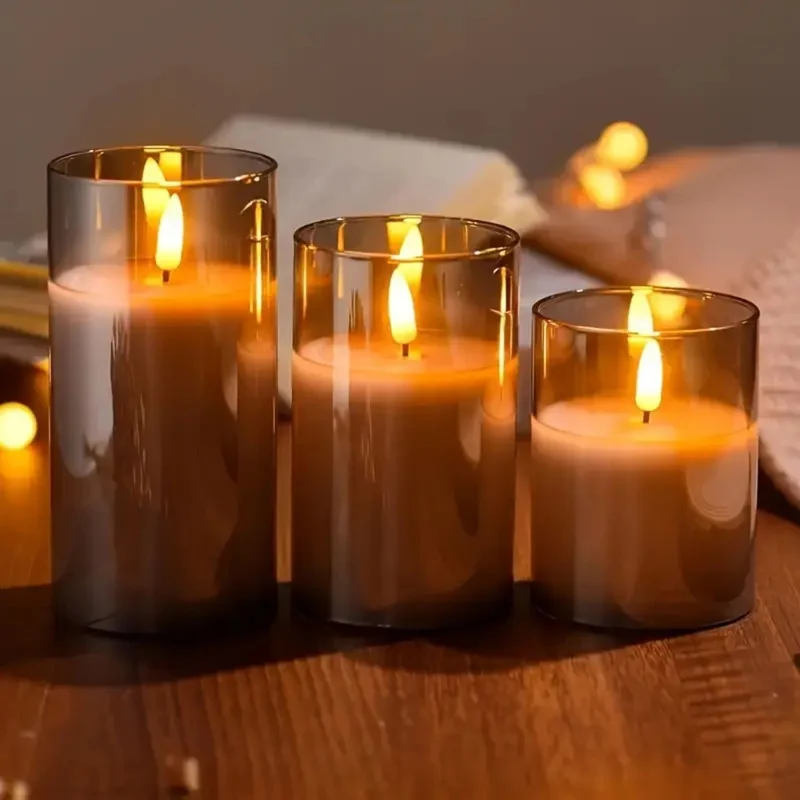 LED kaarsen met afstandsbediening glas zwart sfeer verlichting set timer modern interieur woonkamer slaapkamer decoratie realistisch vlam effect | Sansoti