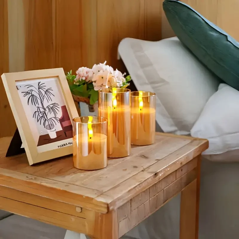 LED kaarsen met afstandsbediening glas zwart sfeer verlichting set timer modern interieur woonkamer slaapkamer decoratie realistisch vlam effect | Sansoti