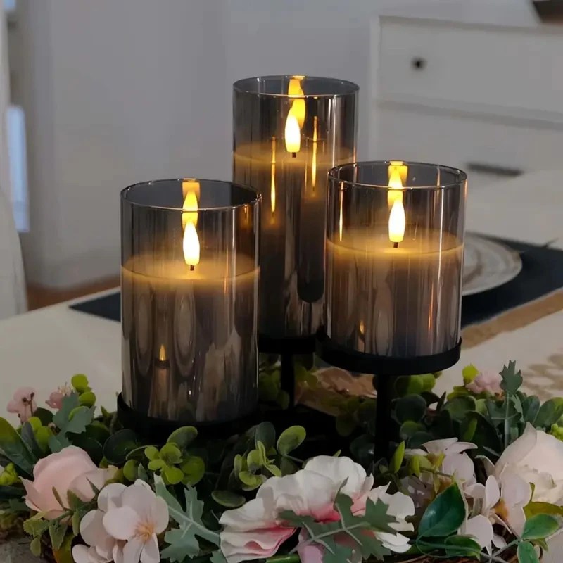 LED kaarsen met afstandsbediening glas zwart sfeer verlichting set timer modern interieur woonkamer slaapkamer decoratie realistisch vlam effect | Sansoti