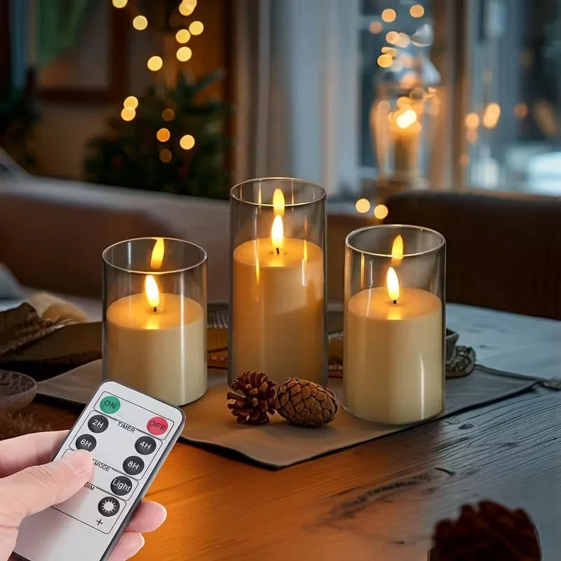 LED kaarsen met afstandsbediening glas zwart sfeer verlichting set timer modern interieur woonkamer slaapkamer decoratie realistisch vlam effect | Sansoti
