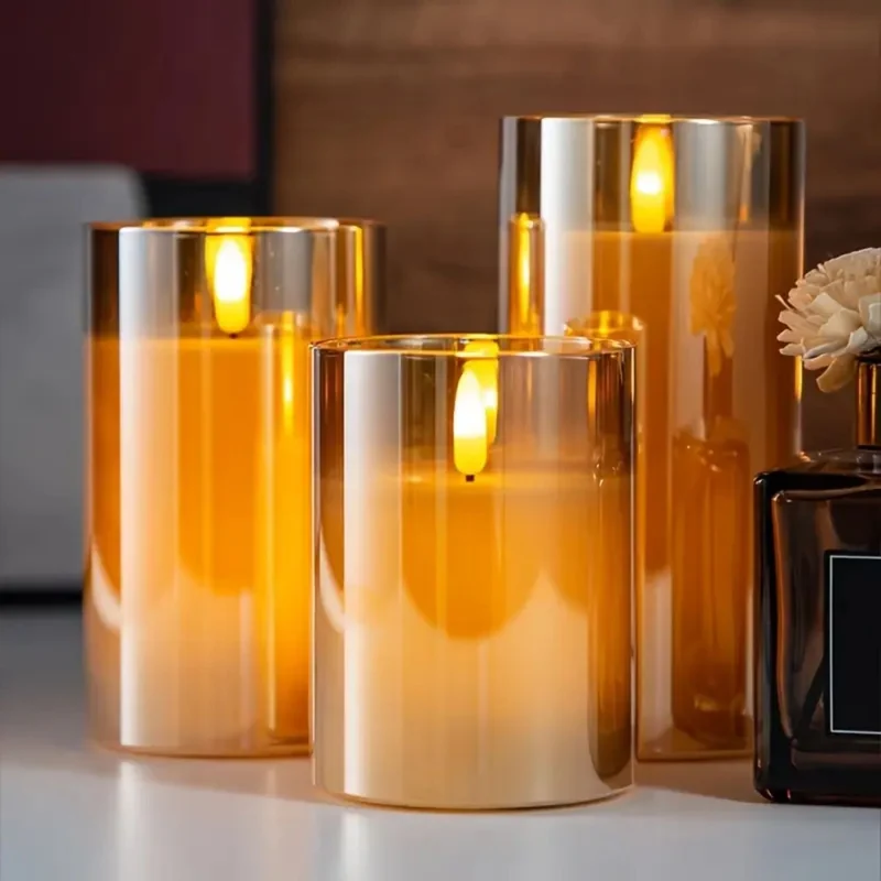LED kaarsen met afstandsbediening glas zwart sfeer verlichting set timer modern interieur woonkamer slaapkamer decoratie realistisch vlam effect | Sansoti