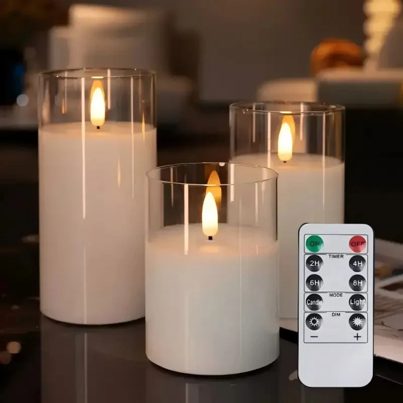 LED kaarsen met afstandsbediening glas zwart sfeer verlichting set timer modern interieur woonkamer slaapkamer decoratie realistisch vlam effect | Sansoti