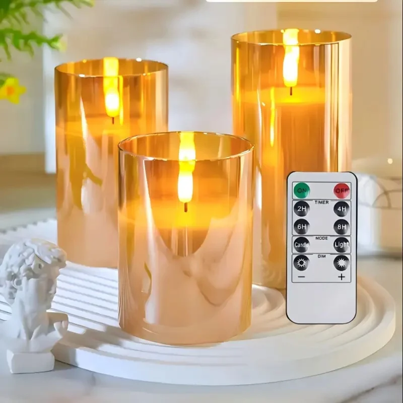 LED kaarsen met afstandsbediening glas zwart sfeer verlichting set timer modern interieur woonkamer slaapkamer decoratie realistisch vlam effect | Sansoti