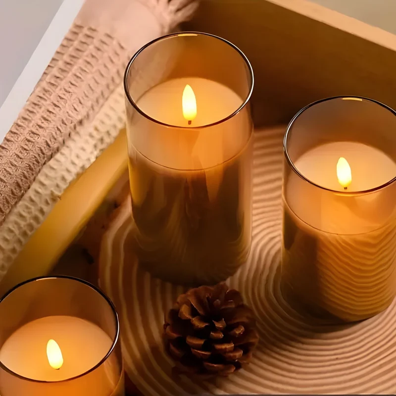 LED kaarsen met afstandsbediening glas zwart sfeer verlichting set timer modern interieur woonkamer slaapkamer decoratie realistisch vlam effect | Sansoti