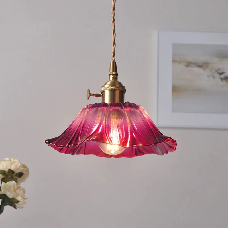 Cullivan Flower Hanglamp Glas Metaal Rood E27 Eettafel Verlichting Vintage Bloem Lamp Hal Sfeerverlichting | Sansoti