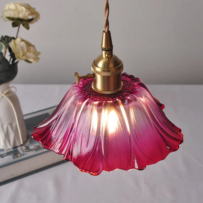 Cullivan Flower Hanglamp Glas Metaal Rood E27 Eettafel Verlichting Vintage Bloem Lamp Hal Sfeerverlichting | Sansoti