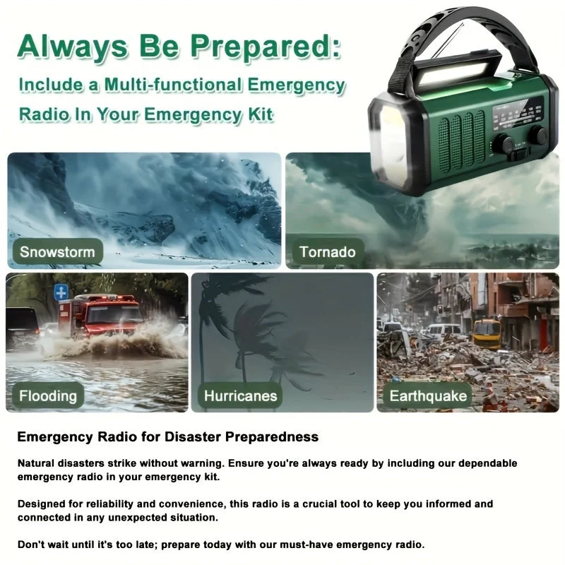 Noodradio met Zonnepaneel & Handcrank – AM/FM/NOAA Radio, Powerbank & Zaklamp | Sansoti