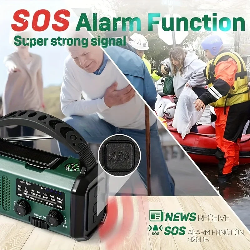 Noodradio met Zonnepaneel & Handcrank – AM/FM/NOAA Radio, Powerbank & Zaklamp | Sansoti