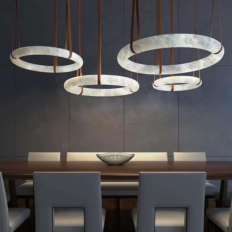 Hanglamp Alabaster Ring LED Donkerbruin Bruin Goud Woonkamer Eetkamer 3000K 4000K 6000K Ø30 Ø120cm Natuursteen Pendellamp | Sansoti