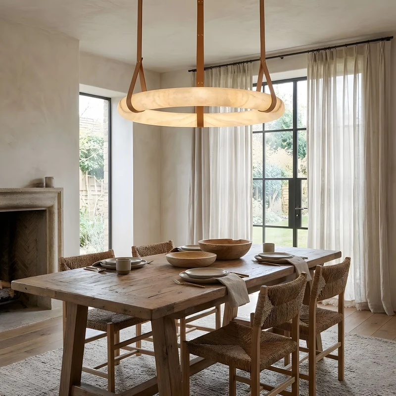 Hanglamp Alabaster Ring LED Donkerbruin Bruin Goud Woonkamer Eetkamer 3000K 4000K 6000K Ø30 Ø120cm Natuursteen Pendellamp | Sansoti
