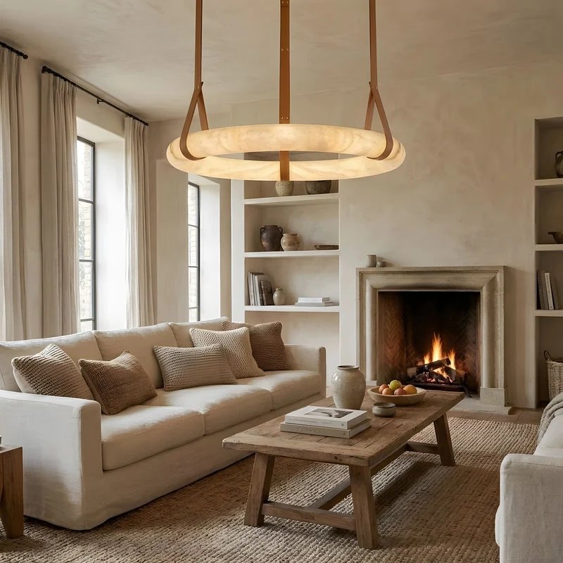 Hanglamp Alabaster Ring LED Donkerbruin Bruin Goud Woonkamer Eetkamer 3000K 4000K 6000K Ø30 Ø120cm Natuursteen Pendellamp | Sansoti