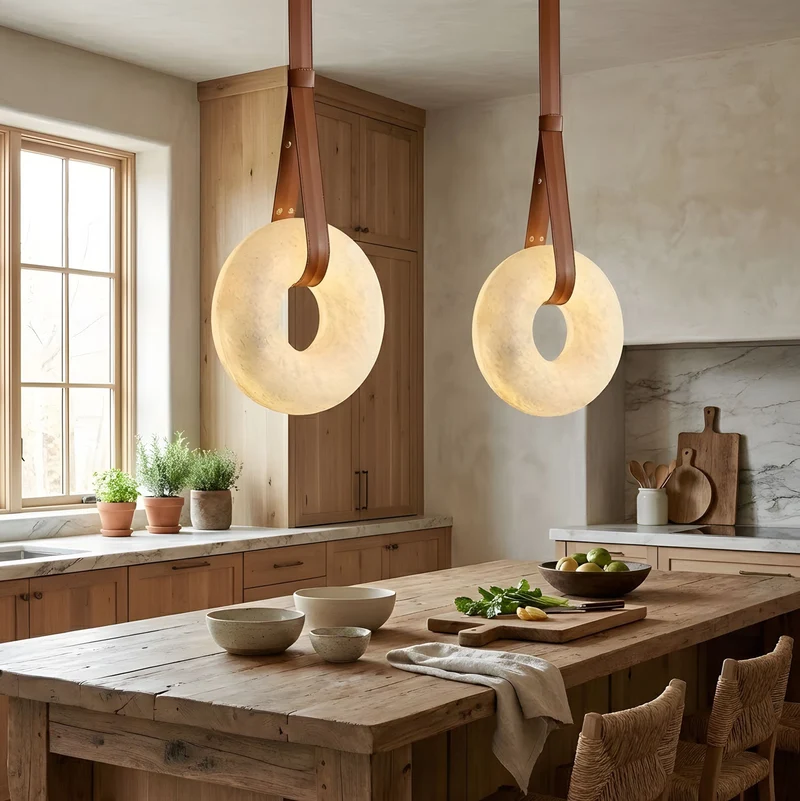 Hanglamp Alabaster Ring LED Donkerbruin Bruin Goud Woonkamer Eetkamer 3000K 4000K 6000K Ø30 Ø120cm Natuursteen Pendellamp | Sansoti