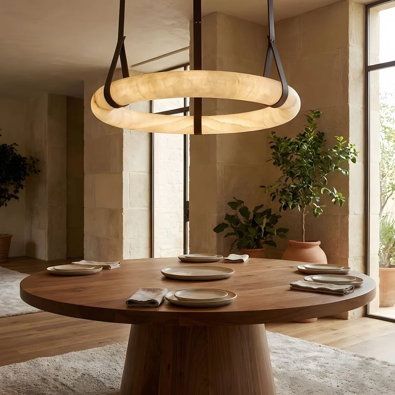 Hanglamp Alabaster Ring LED Donkerbruin Bruin Goud Woonkamer Eetkamer 3000K 4000K 6000K Ø30 Ø120cm Natuursteen Pendellamp | Sansoti