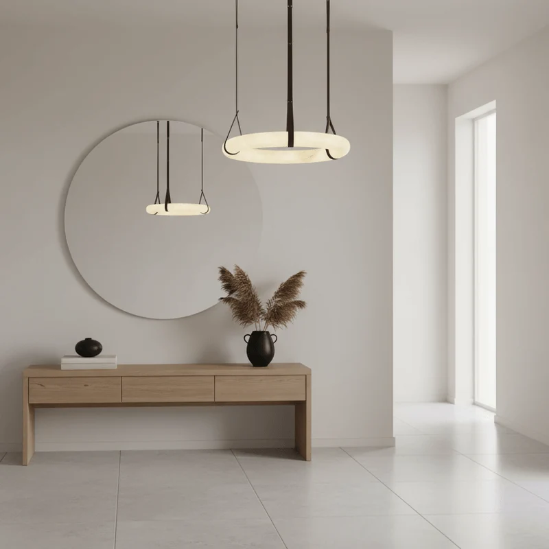 Hanglamp Alabaster Ring LED Donkerbruin Bruin Goud Woonkamer Eetkamer 3000K 4000K 6000K Ø30 Ø120cm Natuursteen Pendellamp | Sansoti