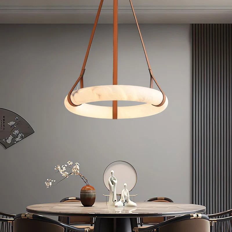 Hanglamp Alabaster Ring LED Donkerbruin Bruin Goud Woonkamer Eetkamer 3000K 4000K 6000K Ø30 Ø120cm Natuursteen Pendellamp | Sansoti