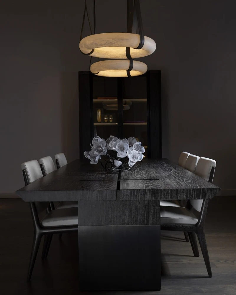 Hanglamp Alabaster Ring LED Donkerbruin Bruin Goud Woonkamer Eetkamer 3000K 4000K 6000K Ø30 Ø120cm Natuursteen Pendellamp | Sansoti