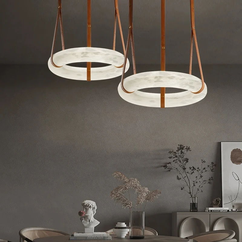 Hanglamp Alabaster Ring LED Donkerbruin Bruin Goud Woonkamer Eetkamer 3000K 4000K 6000K Ø30 Ø120cm Natuursteen Pendellamp | Sansoti