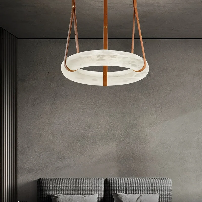 Hanglamp Alabaster Ring LED Donkerbruin Bruin Goud Woonkamer Eetkamer 3000K 4000K 6000K Ø30 Ø120cm Natuursteen Pendellamp | Sansoti