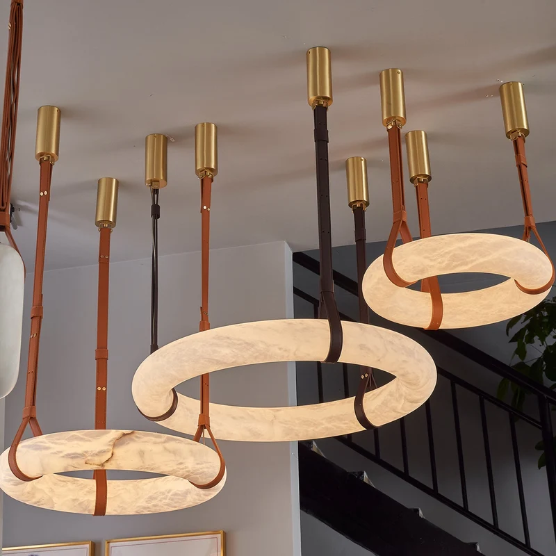 Hanglamp Alabaster Ring LED Donkerbruin Bruin Goud Woonkamer Eetkamer 3000K 4000K 6000K Ø30 Ø120cm Natuursteen Pendellamp | Sansoti
