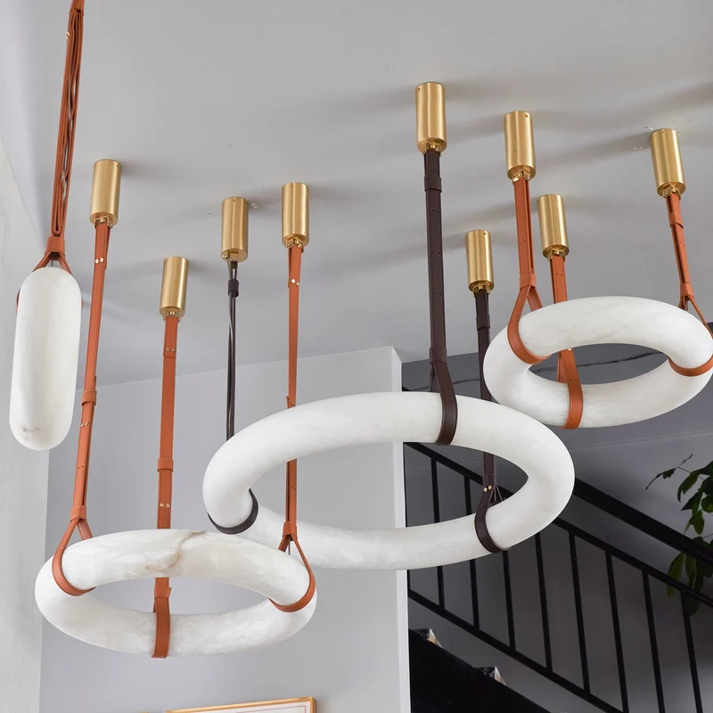 Hanglamp Alabaster Ring LED Donkerbruin Bruin Goud Woonkamer Eetkamer 3000K 4000K 6000K Ø30 Ø120cm Natuursteen Pendellamp | Sansoti
