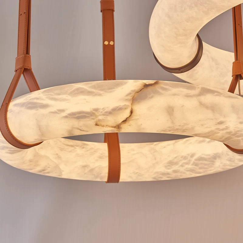 Hanglamp Alabaster Ring LED Donkerbruin Bruin Goud Woonkamer Eetkamer 3000K 4000K 6000K Ø30 Ø120cm Natuursteen Pendellamp | Sansoti