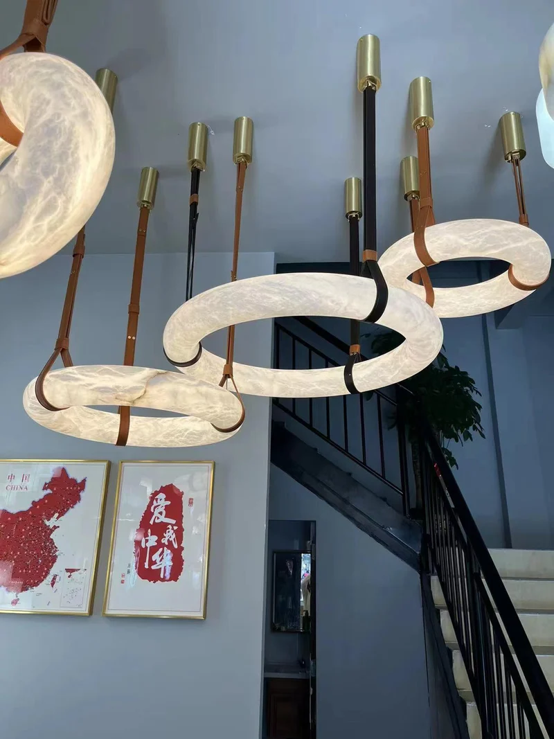 Hanglamp Alabaster Ring LED Donkerbruin Bruin Goud Woonkamer Eetkamer 3000K 4000K 6000K Ø30 Ø120cm Natuursteen Pendellamp | Sansoti