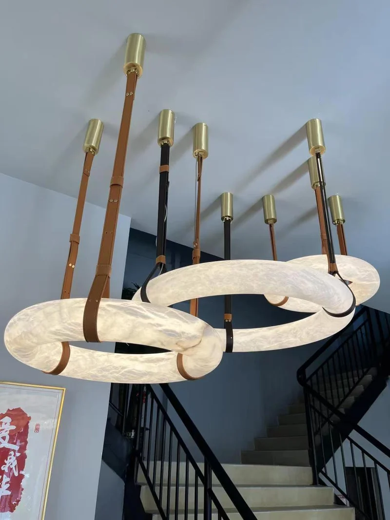 Hanglamp Alabaster Ring LED Donkerbruin Bruin Goud Woonkamer Eetkamer 3000K 4000K 6000K Ø30 Ø120cm Natuursteen Pendellamp | Sansoti