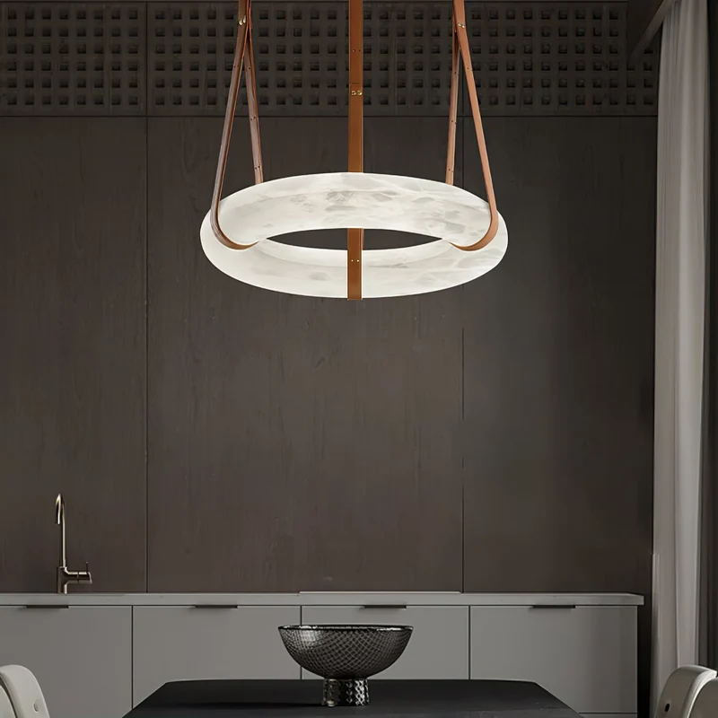 Hanglamp Alabaster Ring LED Donkerbruin Bruin Goud Woonkamer Eetkamer 3000K 4000K 6000K Ø30 Ø120cm Natuursteen Pendellamp | Sansoti