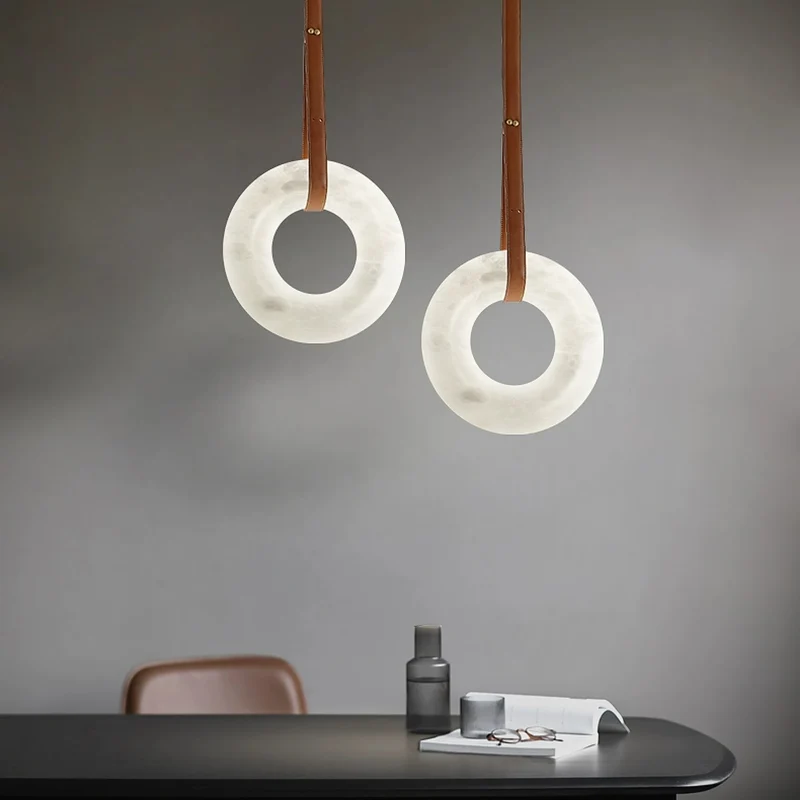 Hanglamp Alabaster Ring LED Donkerbruin Bruin Goud Woonkamer Eetkamer 3000K 4000K 6000K Ø30 Ø120cm Natuursteen Pendellamp | Sansoti
