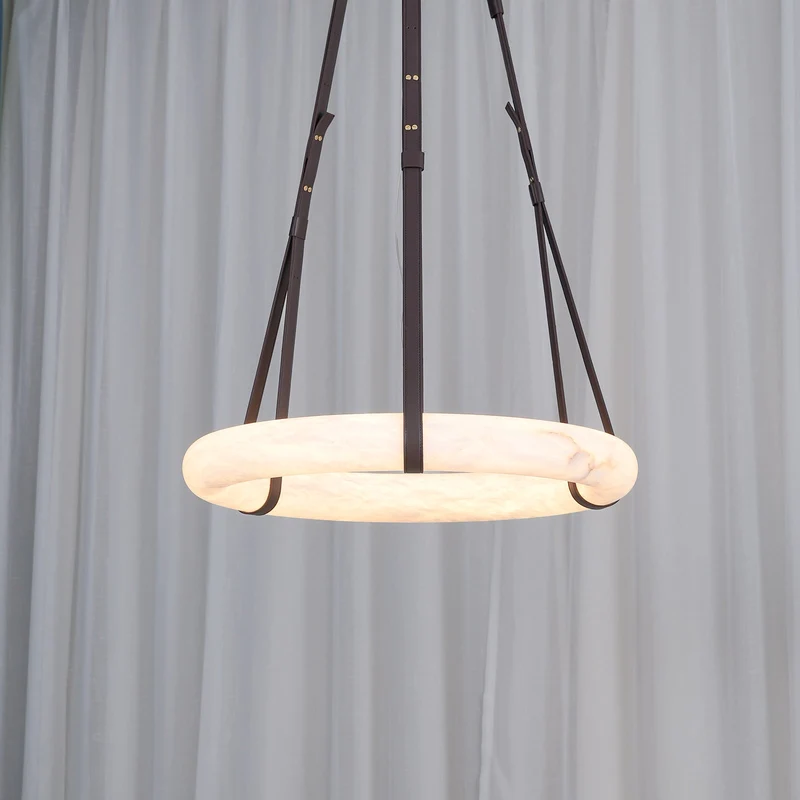 Hanglamp Alabaster Ring LED Donkerbruin Bruin Goud Woonkamer Eetkamer 3000K 4000K 6000K Ø30 Ø120cm Natuursteen Pendellamp | Sansoti