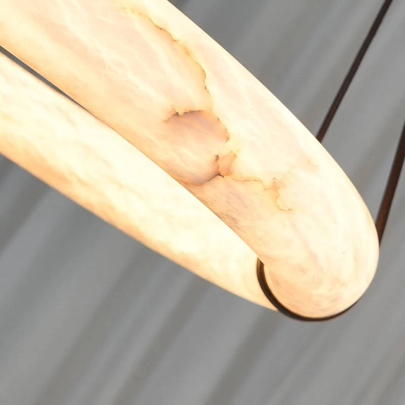 Hanglamp Alabaster Ring LED Donkerbruin Bruin Goud Woonkamer Eetkamer 3000K 4000K 6000K Ø30 Ø120cm Natuursteen Pendellamp | Sansoti