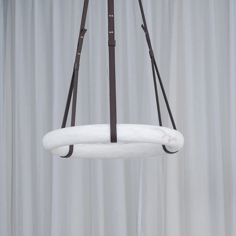 Hanglamp Alabaster Ring LED Donkerbruin Bruin Goud Woonkamer Eetkamer 3000K 4000K 6000K Ø30 Ø120cm Natuursteen Pendellamp | Sansoti