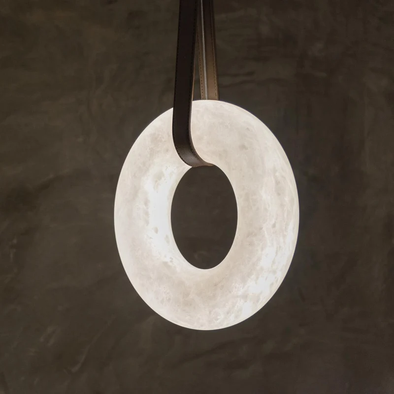 Hanglamp Alabaster Ring LED Donkerbruin Bruin Goud Woonkamer Eetkamer 3000K 4000K 6000K Ø30 Ø120cm Natuursteen Pendellamp | Sansoti