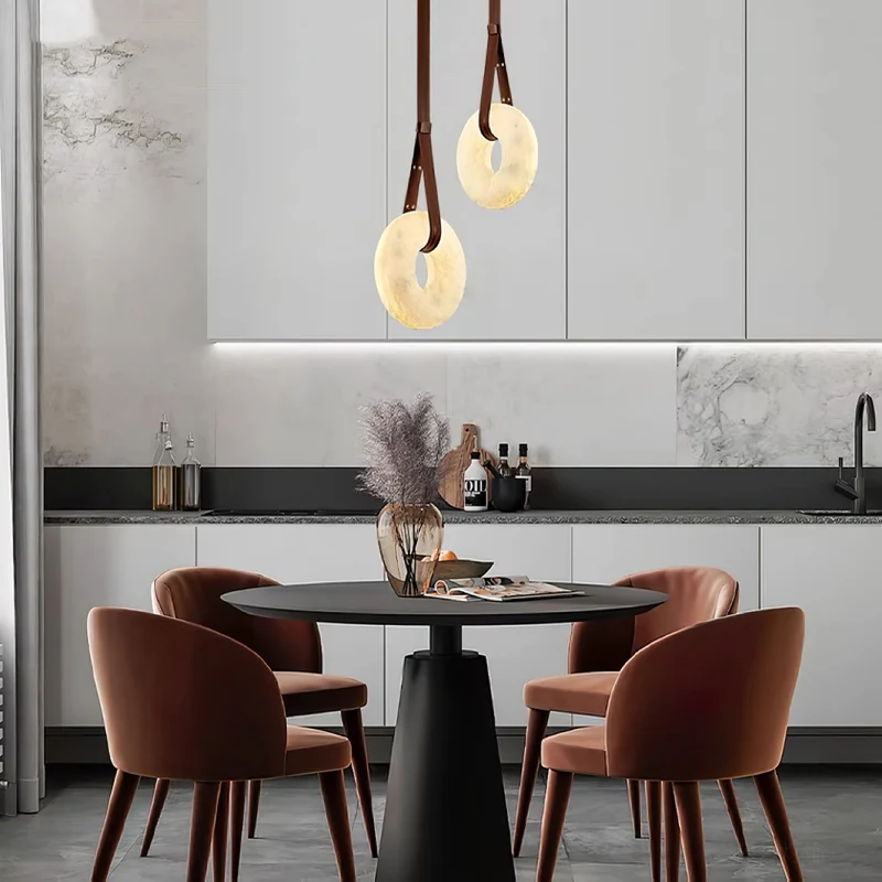 Hanglamp Alabaster Ring LED Donkerbruin Bruin Goud Woonkamer Eetkamer 3000K 4000K 6000K Ø30 Ø120cm Natuursteen Pendellamp | Sansoti