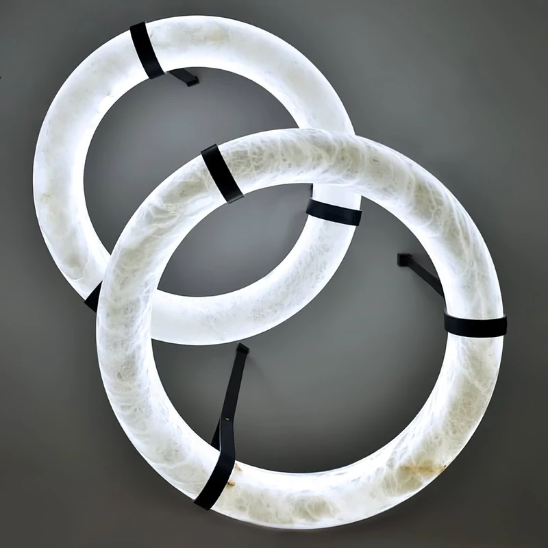 Hanglamp Alabaster Ring LED Donkerbruin Bruin Goud Woonkamer Eetkamer 3000K 4000K 6000K Ø30 Ø120cm Natuursteen Pendellamp | Sansoti